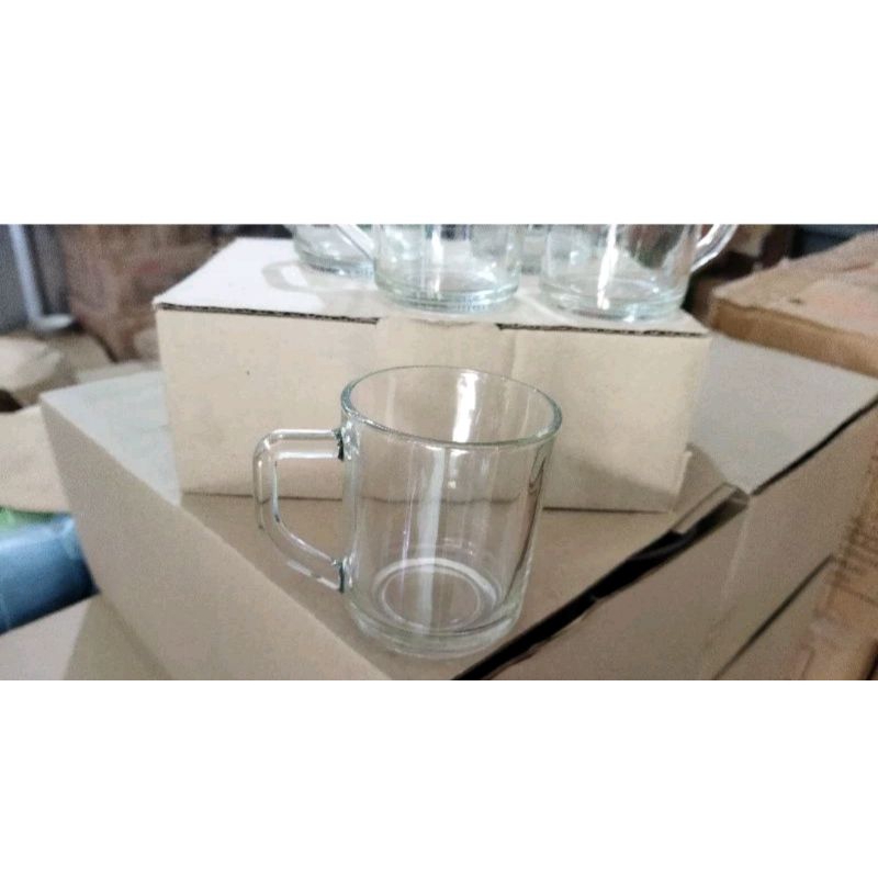 Gelas Kopi Gagang Kaca Bening