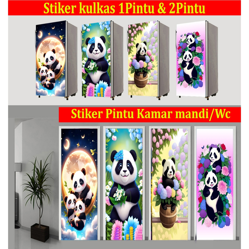 STIKER KULKAS, WALLPAPER KULKAS, STIKER PINTU WC MOTIF PANDA