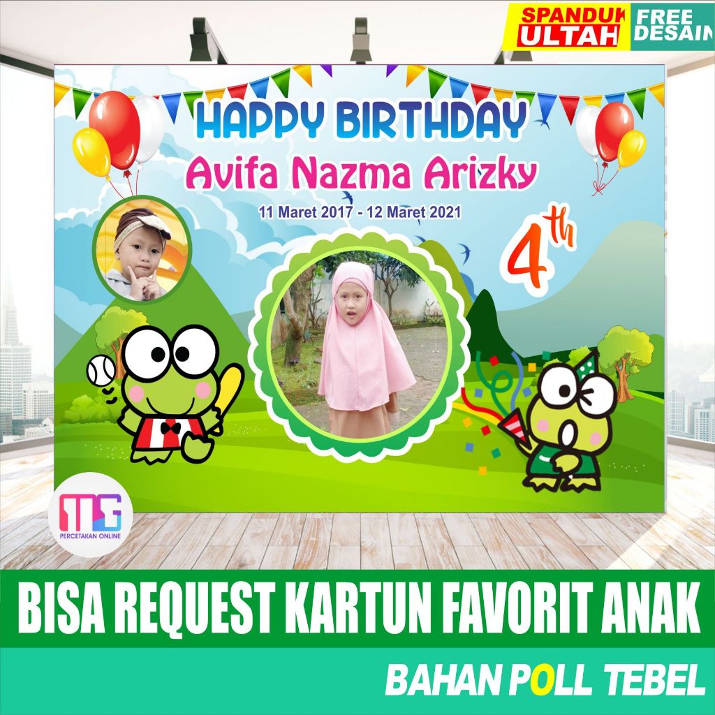 Spanduk Ulang Tahun Anak perempuan Tema keropi - banner ultah anak laki laki keropi - backdrop ultah