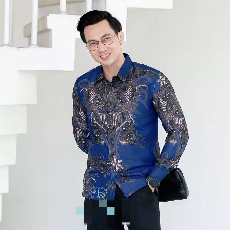 Kemeja Batik Slimfit Pria Lengan Panjang Premium Lapis Furing Baju Batik Laki2 Mewah Ori Kemija Pria Distro Motif Keren Kantor Modern SENOPATI BIRU NAVY