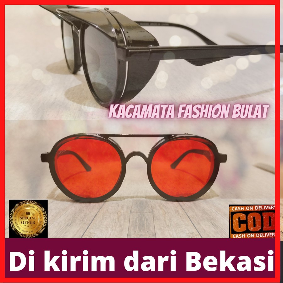 ORIGINAL-Kacamata Hitam Fashion Pria Model Bulat Unik Klasik Retro