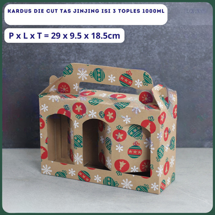 

( 10 pcs ) Box Jinjing 3 Toples Tabung 1000ml Kardus Tenteng Toples Jar Kuker Packing Hampers Natal Christmas