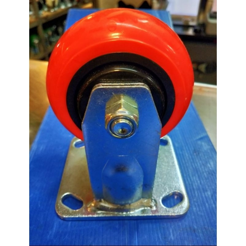 Roda Troli 4 inch - 5 inch RHJ-TW.bahan PU- ball bearing,untuk beban berat warna merah.