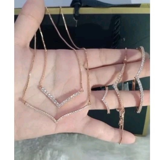 Xuping88 Set kalung,gelang, cincin motif Aurel Wanita Titanium Antikarat lapis emas -AUREL