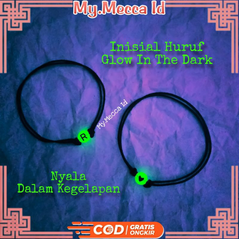 Gelang Inisial Huruf Glow In The Dark Nyala Dalam Gelap / Gelang Tali Couple Persahabatan / Gelang C