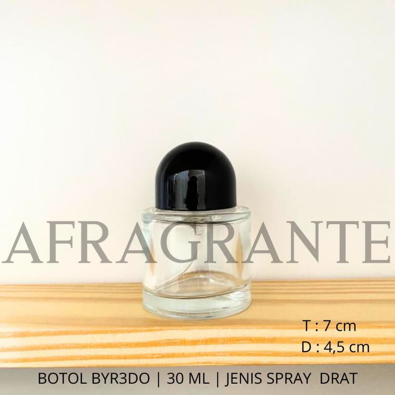 botol parfum byr3do 30 ml drat tutup hitam/botol parfume byrdo 30 ml/botol parfume bulat 30 ml/botol