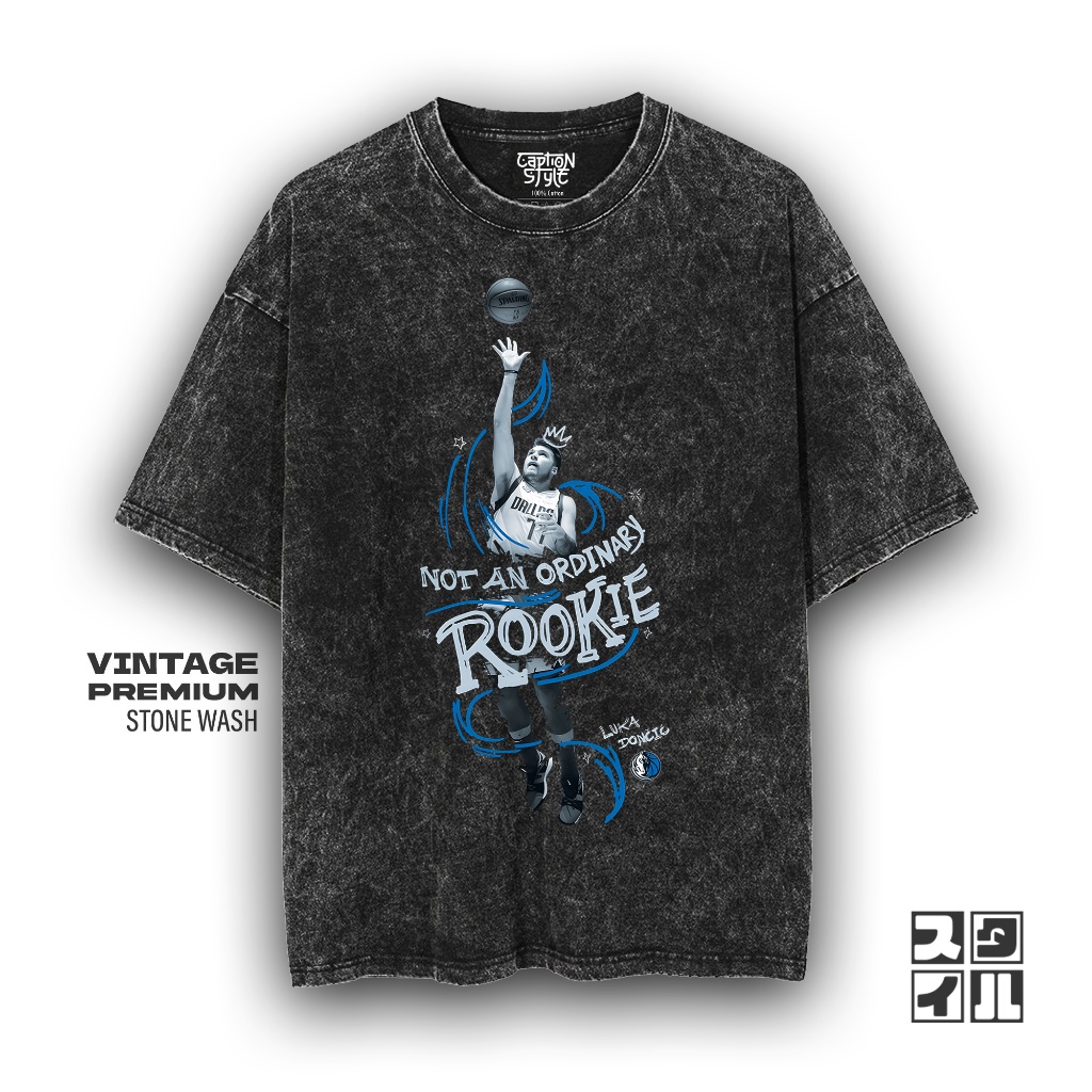 Caption'Style Baju Basket Luka Doncic NOT A ROOKIE Stonewash | Kaos Oversize Wanita Pria | Kaos Vint