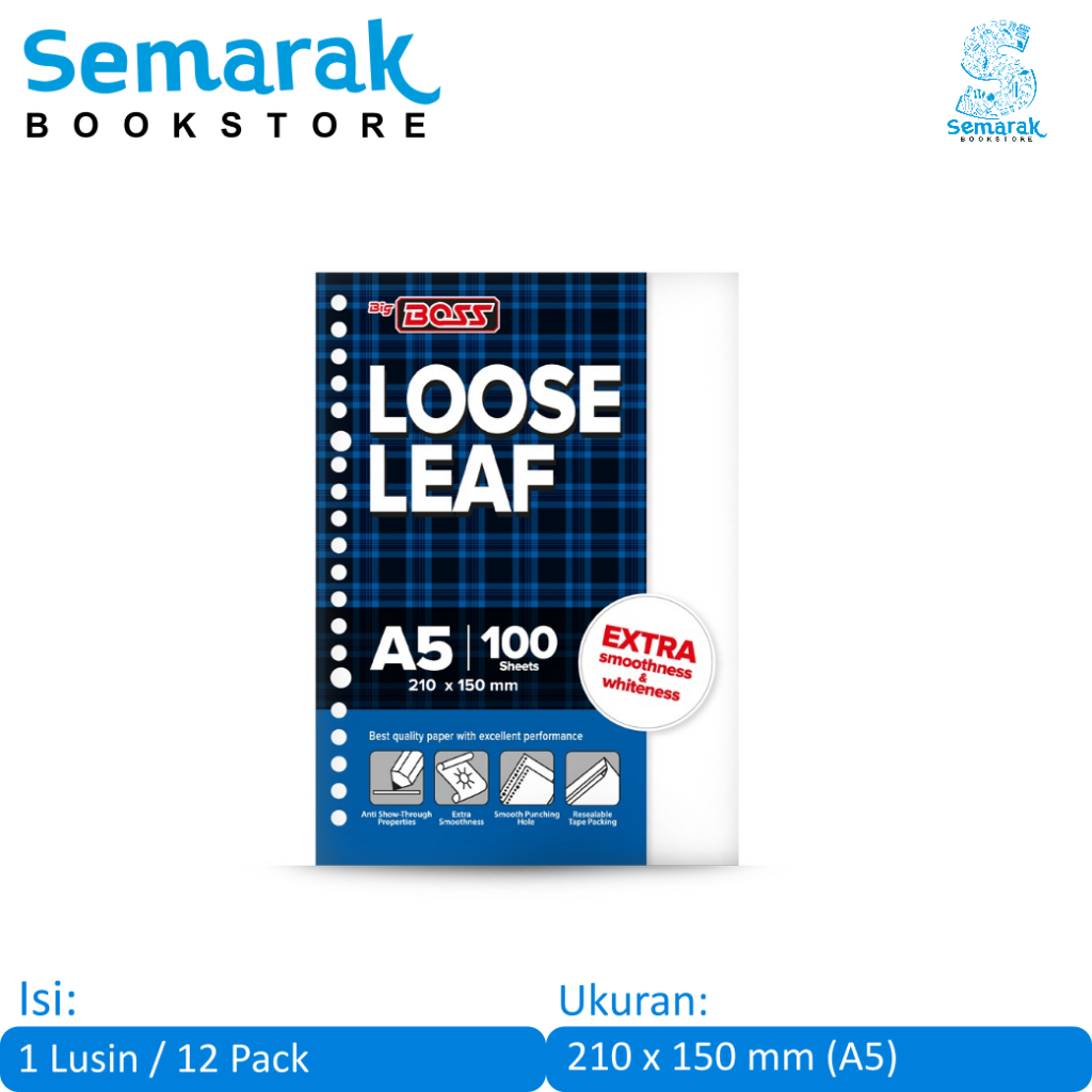 

Big Boss Loose Leaf Isi Kertas Binder Polos A5 [1 Lusin / 12 Pack / 100 Lembar]