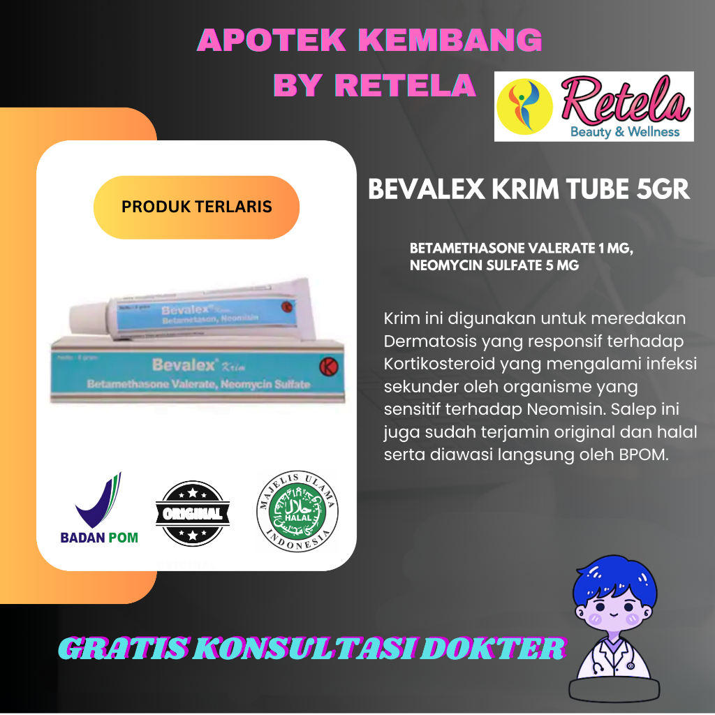 BEVALEX KRIM TUBE 5GR (2 Pcs)/Betamethasone Valerate 1 mg, Neomycin Sulfate 5 mg/SALEP KULIT/RADANG 