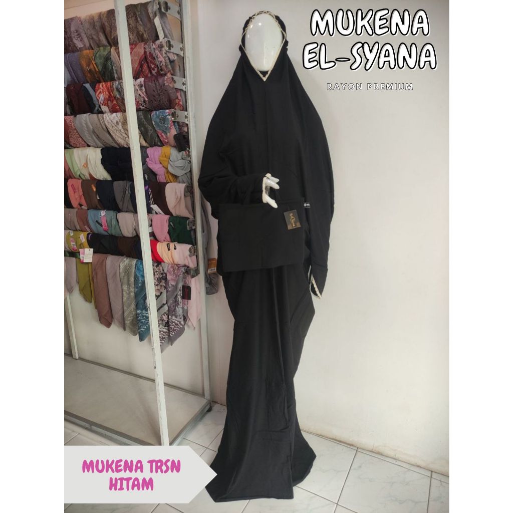 MUKENA EL SYANA HITAM POLOS / MUKENA TERUSAN HITAM POLOS / MUKENA HITAM / MUKENA RAYON HITAM POLOS /