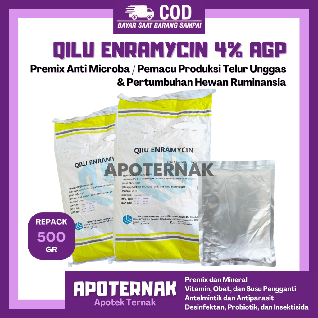 QILU ENRAMYCIN 4% (AGP) 500 gram | Premix Anti Microba Feed Additive Pemacu Produksi Telur