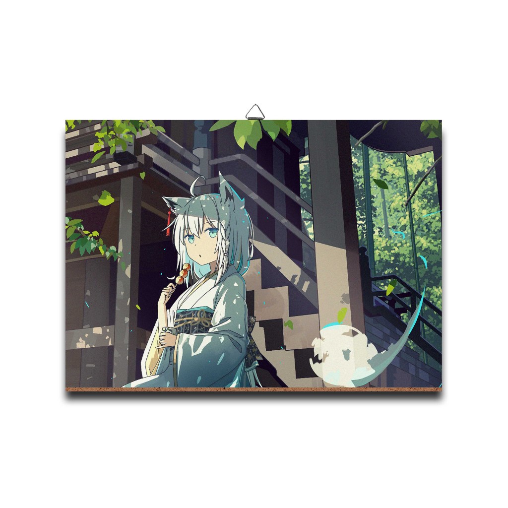 Poster dinding kayu anime vtuber SHIRAKAMI FUBUKI TERRACE-HOLO JPmaterial MDF