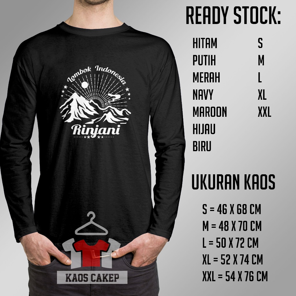 Kaos Outdoor Gunung Rinjani Lombok Indonesia Pendaki Gunung Hiking Lengan Panjang Baju Distro