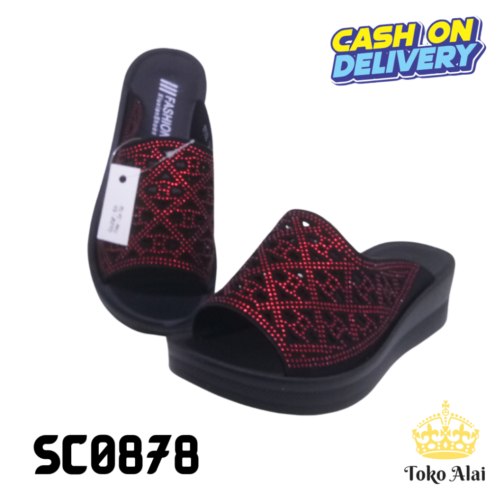 Sandal Import Mewah Wanita Ibu Ibuk Pesta Kondangan Formal XIU XIAN Rhinestone Merah F7532 SC0878