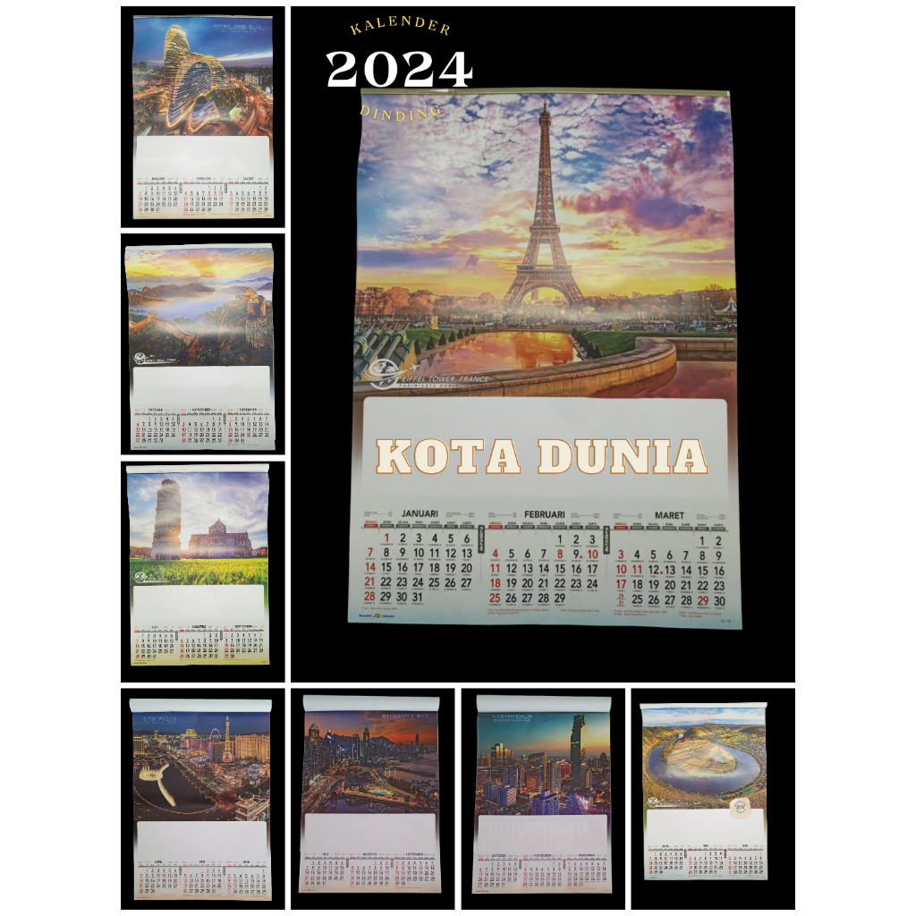 

Kalender dinding triwulan 2024 motif pemandangan kota dunia