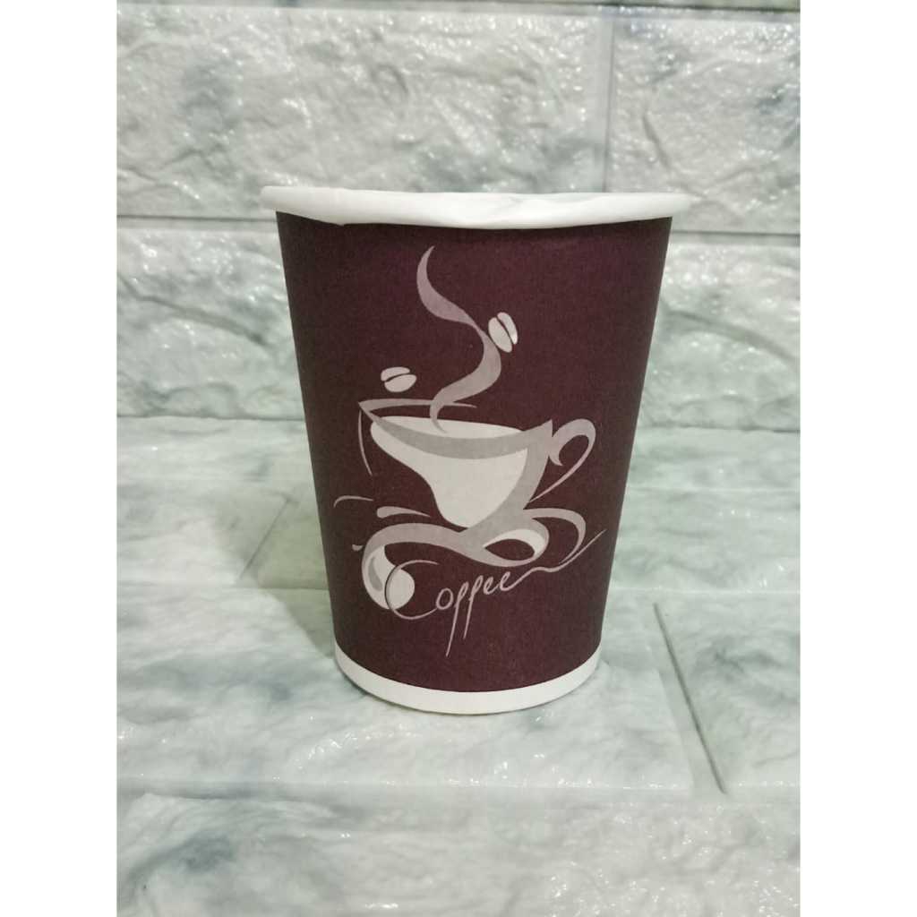 Cup Kopi Cup Kertas Coffee Cup 8 Oz Tanpa Tutup Paper Cup Motif Kopi 1 pack Isi 50 Pieces. 5856