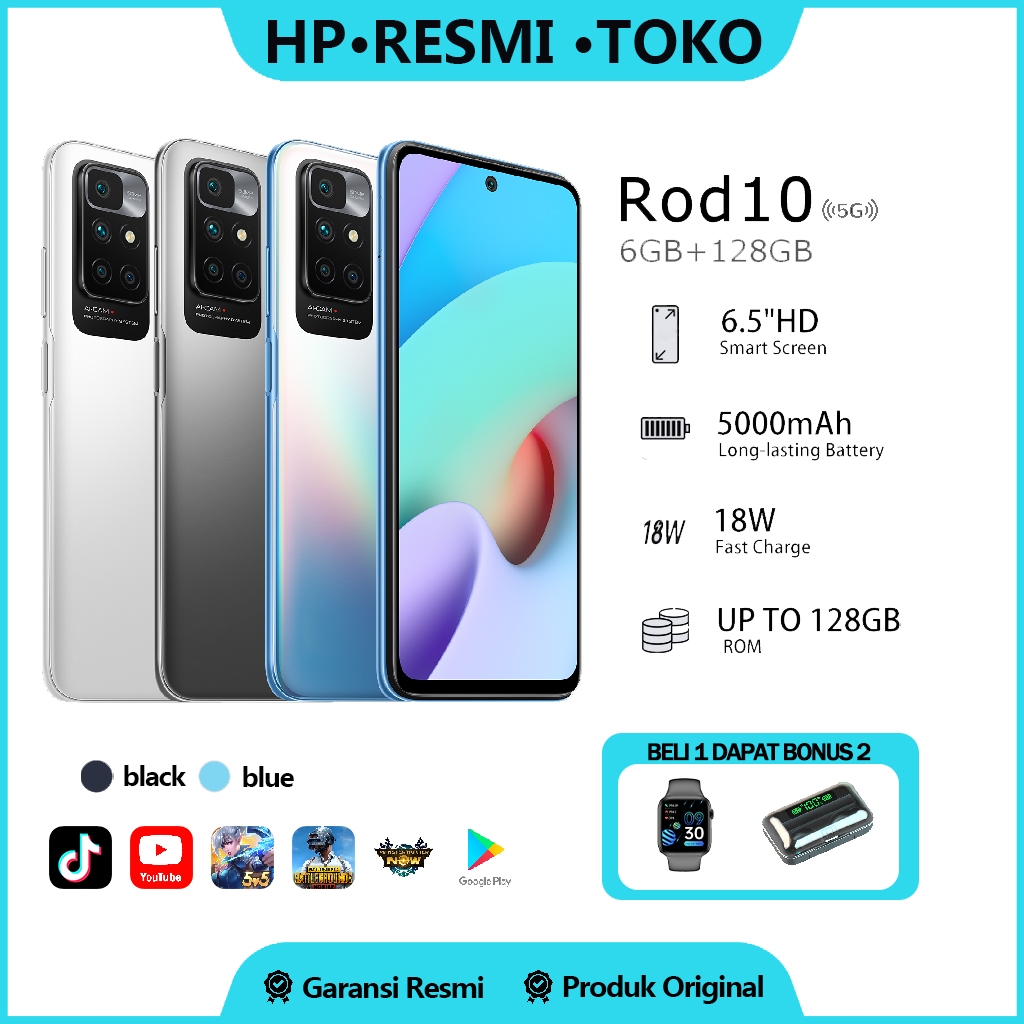 [COD] Hp Ponsel Pintar 5G Baru Redmi 10 Layar HD 6.53 Inci Ponsel Android RAM6GB+ROM128GB Ponsel Mem