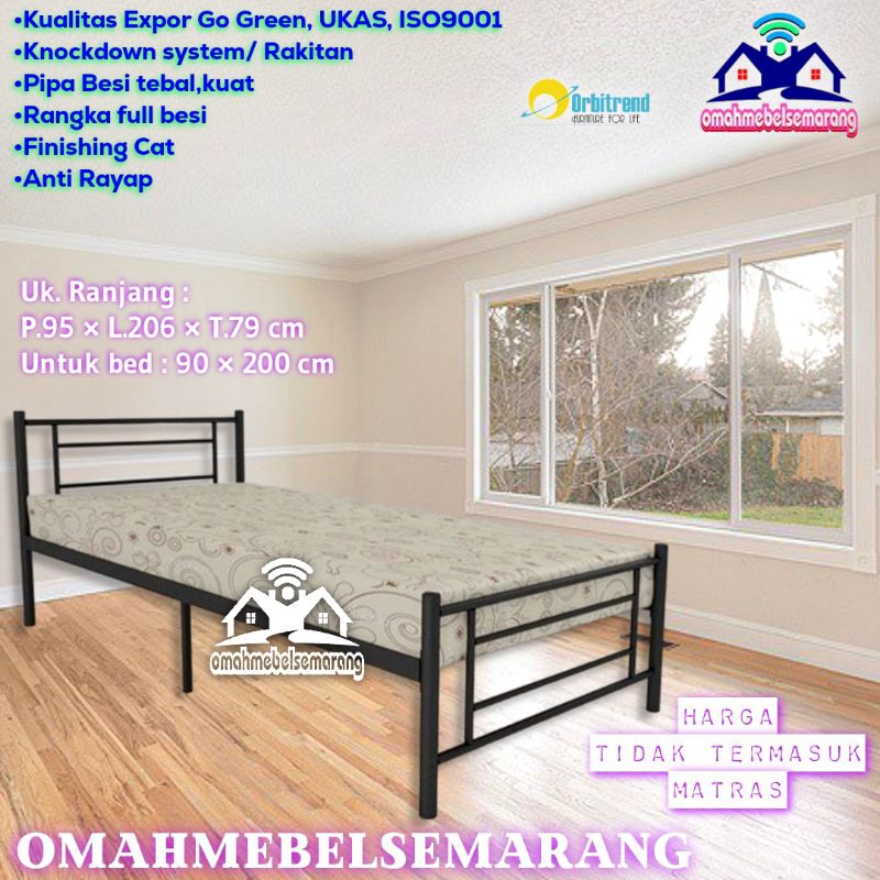 Ranjang besi single bed ORBITREND SQUARE divan metal minimalis tempat tidur