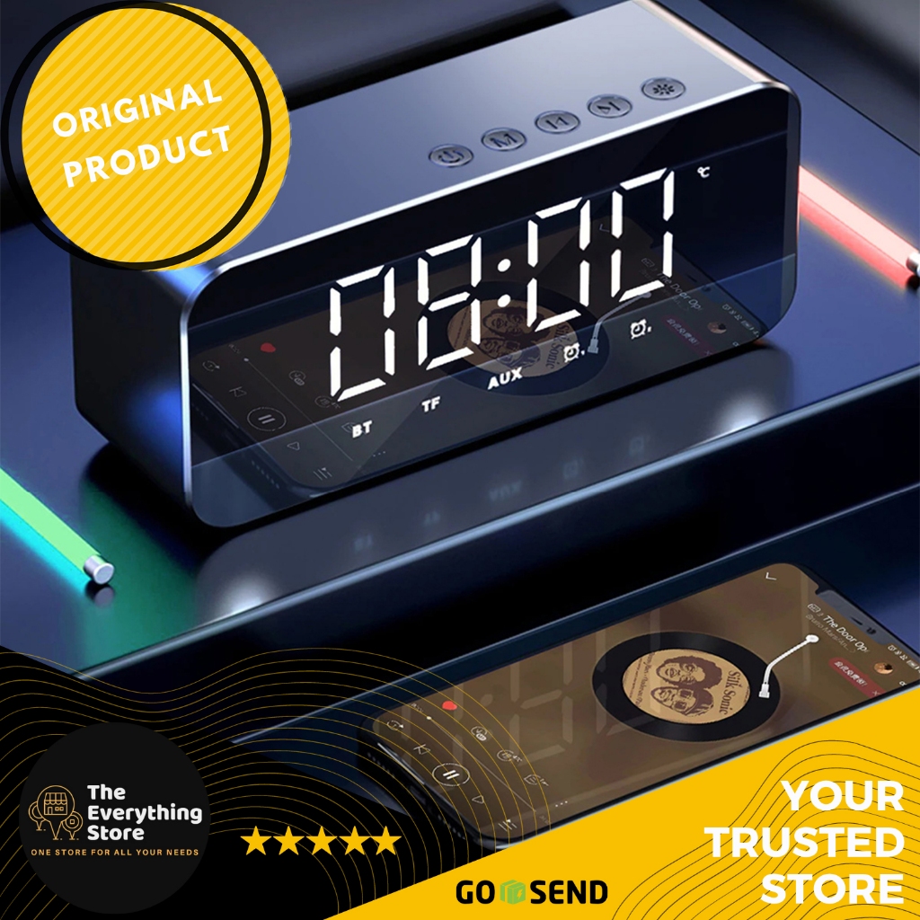 Speaker Mini Bluetooth + Radio FM + Jam Meja + Jam Weker Digital TES