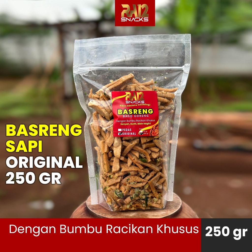 

Basreng Sapi Original Ra12 Snacks 250 gram Baso Goreng Enak Cemilan Kekinian Makanan Ringan Dengan Bumbu Racikan Daun Jeruk Renyah Gurih