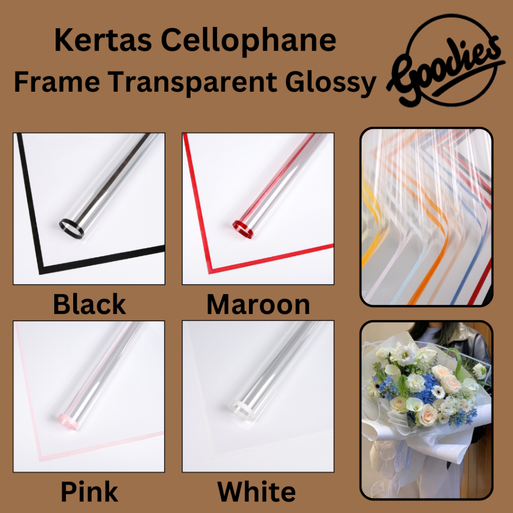 

*5 LEMBAR* Kertas Cellophane Bucket Bunga [Frame Transparent Glossy] Flower Wrapping Paper Celophane / Krtas Buket Bening Chellophane Hologram untuk Bouquet Snack Uang Wisuda