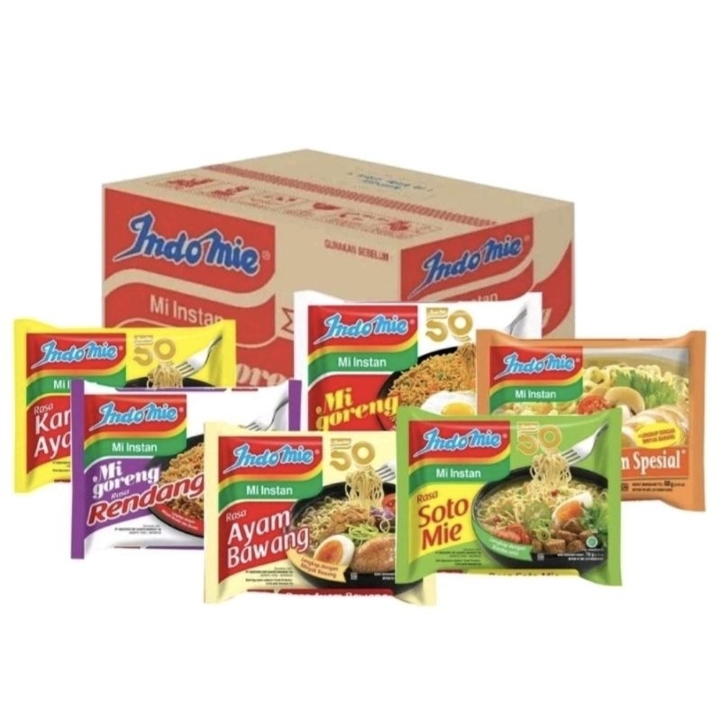 

Indomie 5 pcs Ayam Bawang, Soto Mie, Goreng, Coto Makassar, Rendang, Goreng Aceh, Kari Ayam, Rawon Mercon