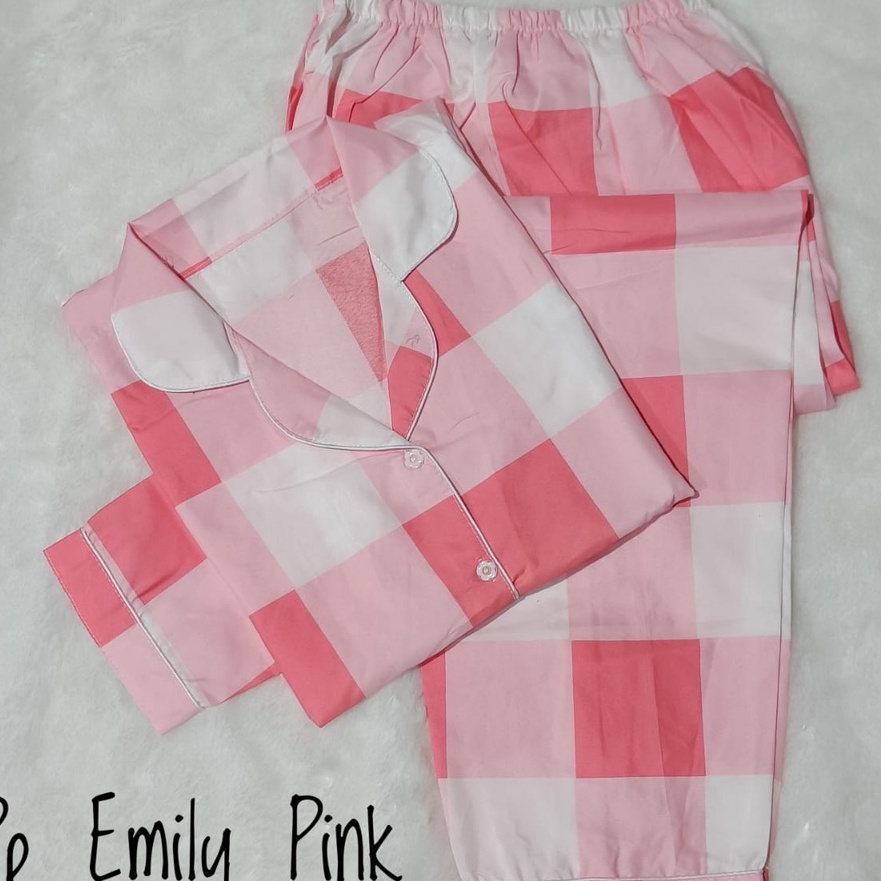 PROMO BJ - Piyama PP Wanita Motif Kotak - Baju Tidur Lengan panjang Katun Premium.