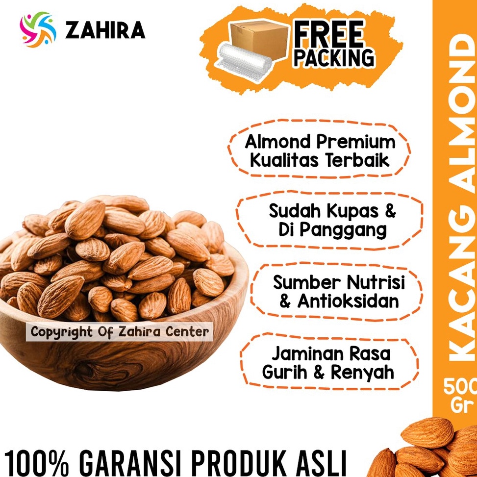 

[✯M52\] KACANG ALMOND Organik Roasted 500Gr Panggang Kupas Matang Tinggal Makan Untuk MPASI Booster Busui [234]