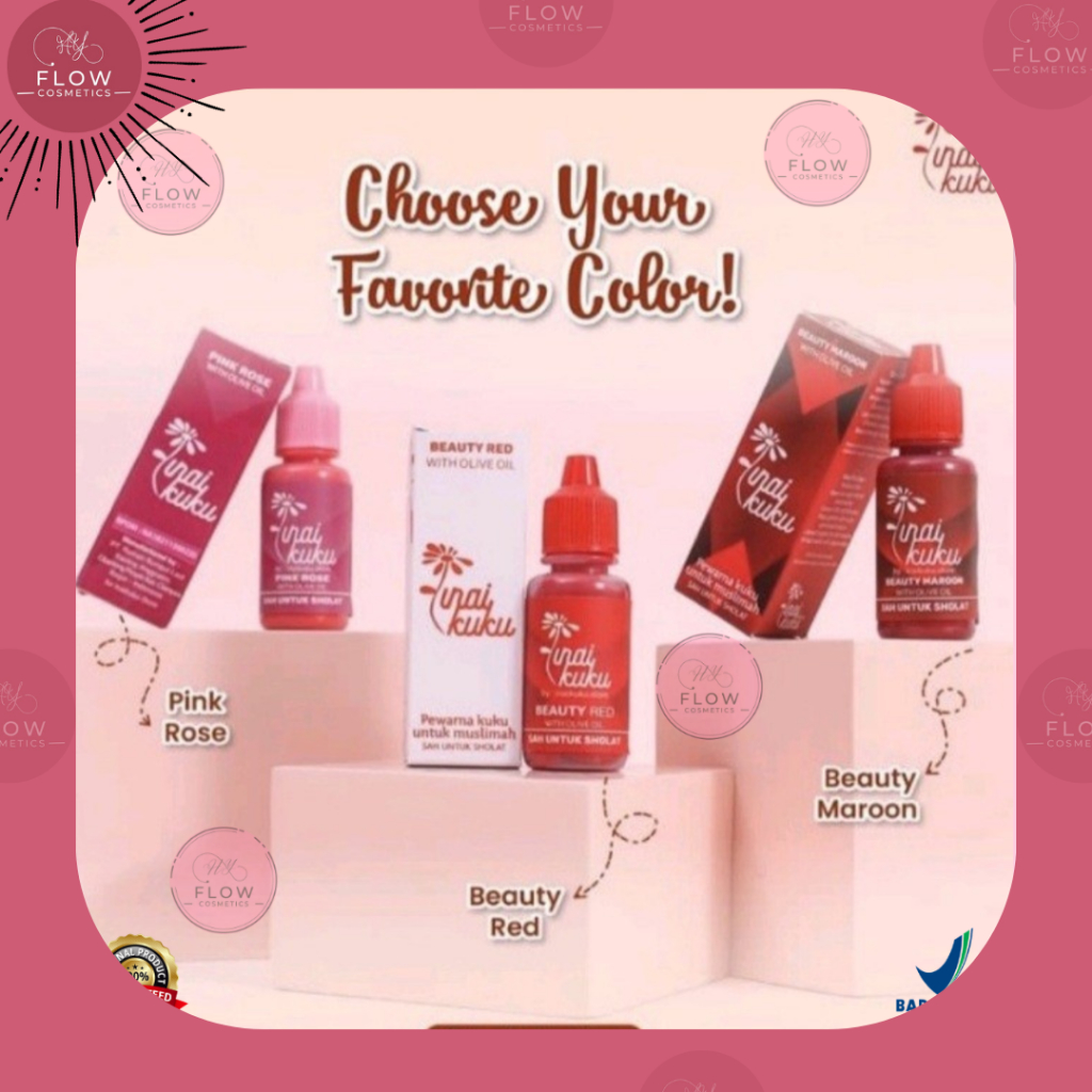 INAI KUKU Muslimah Halal BPOM Innai Pewarwa Kuku Pink Red