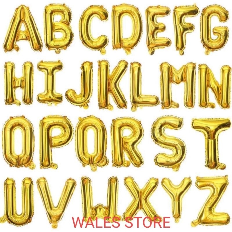 BALON FOIL HURUF & ABJAD ALPHABET GOLD A-Z /BALON FOIL HURUF GOLD / BALON FOIL ABJAD GOLD / BALON FO