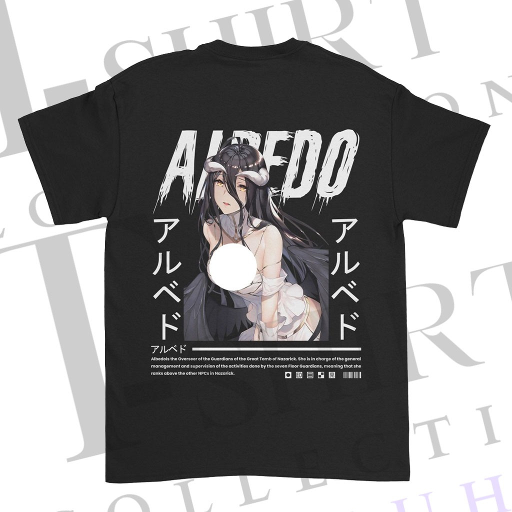 Kaos Distro Pria Sablon DTF OVERLORD ALBEDO Kaos  Kece Karakter Wanita Anime Japan T-Shirt collectio