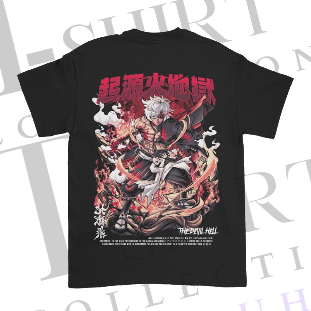 Kaos Distro Pria Sablon DTF JIGOKURAKU GABIMARU Kaos Hitam Pria Anime T-Shirt collection Galuh