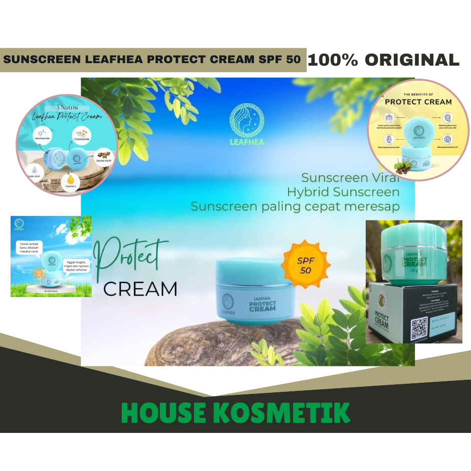 ECER Sunscreen Leafhea Protect Cream SPF 50 Original 100% Asli original - leafhea sunscreen - leafhe