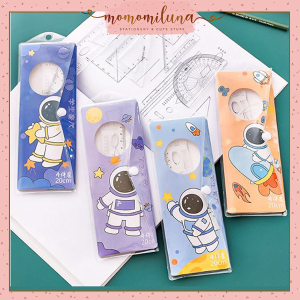 

1 set 4 pcs penggaris geometri matematika anak sekolah busur pengaris siku penggaris panjang 20 cm MK1468