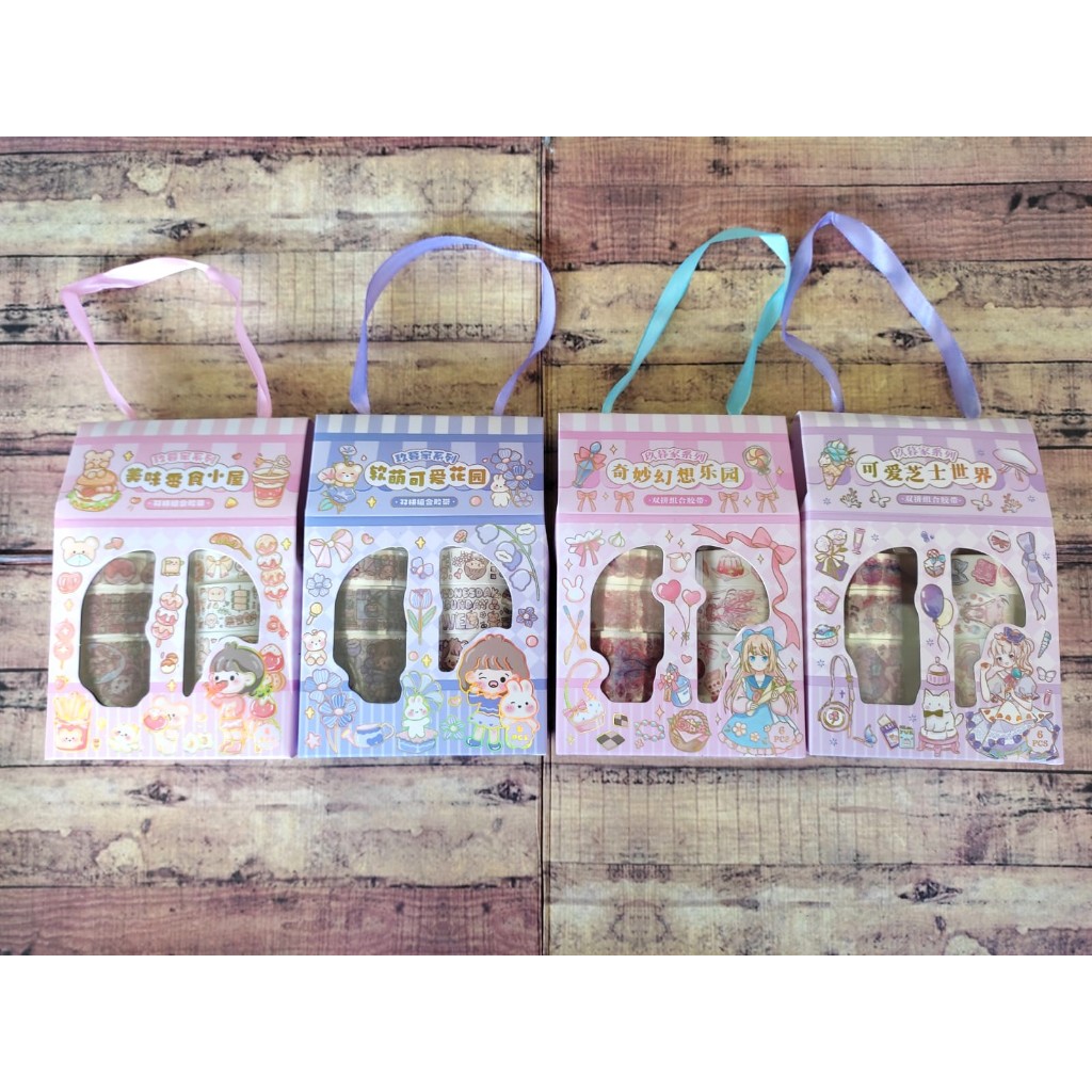 

6 Roll Masking Tape Set Bentuk Paperbag JBE03 - Isolasi Fancy Penghias Diary - Diary Deco - Journal Deco Washi Tape