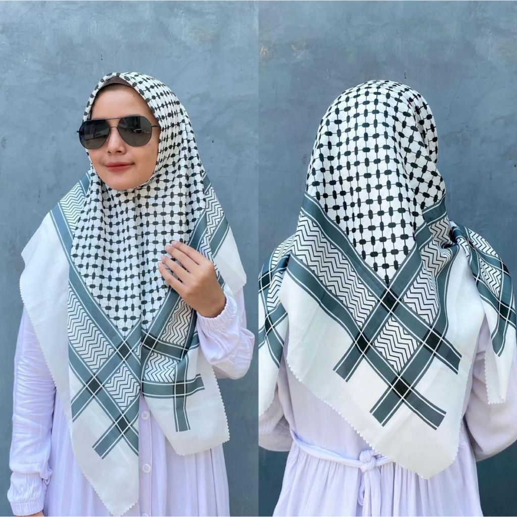 HIJAB VOAL SEGIEMPAT PALESTINA MOTIF SORBAN/JILBAB SEGIEMPAT SORBAN/HIJAB TURKI AKSA