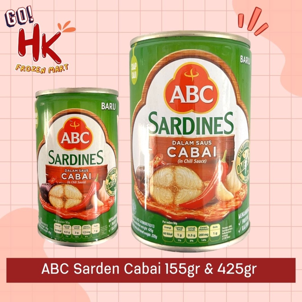 

ABC Ikan Sarden Cabai 155gr 425gr | Ikan seafood kaleng pedas siap masak delmonte HK Frozen Mart