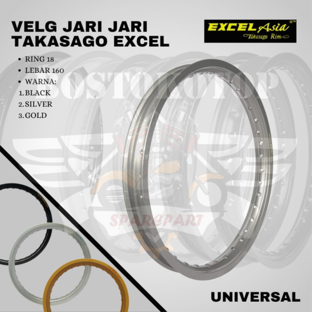 Velg Pelek Rim Excel Takasago Asia 36 Hole 36 Lubang Gold Hitam Silver Ring 14 17 Ukuran 185 215 140