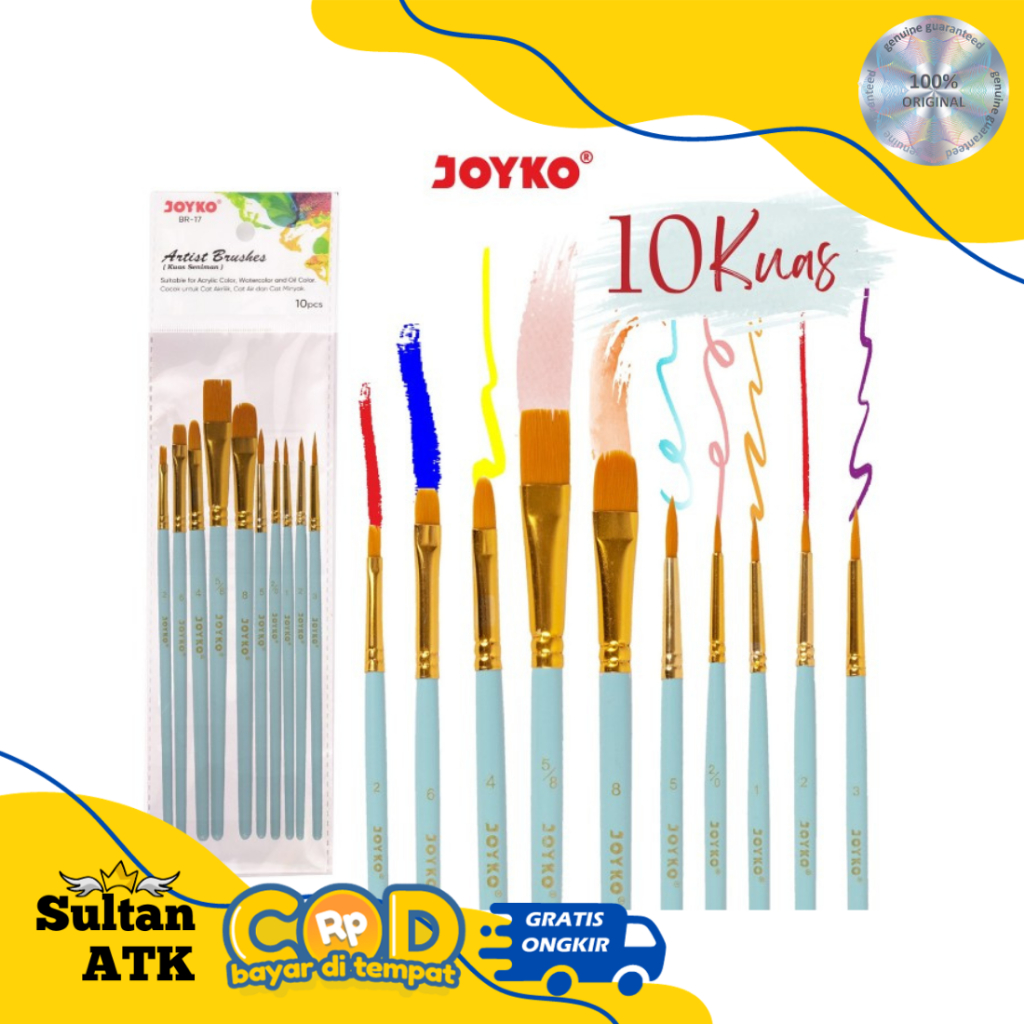 

SET KUAS LUKIS / BRUSH SET JOYKO BR-17 ( KUAS CAT AIR, ACRYLIC, MINYAK, POSTER, GUAS )