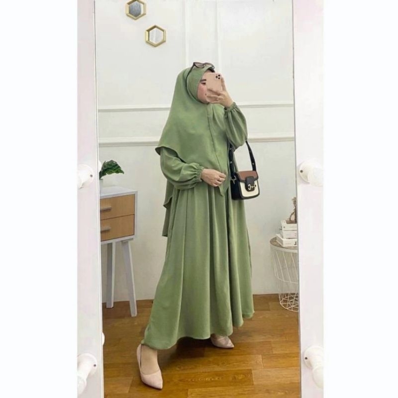 Fiana Gamis Syari Set Hijab Muslim Wanita Atasan Maxi Dress Busui Crinkle Airflow