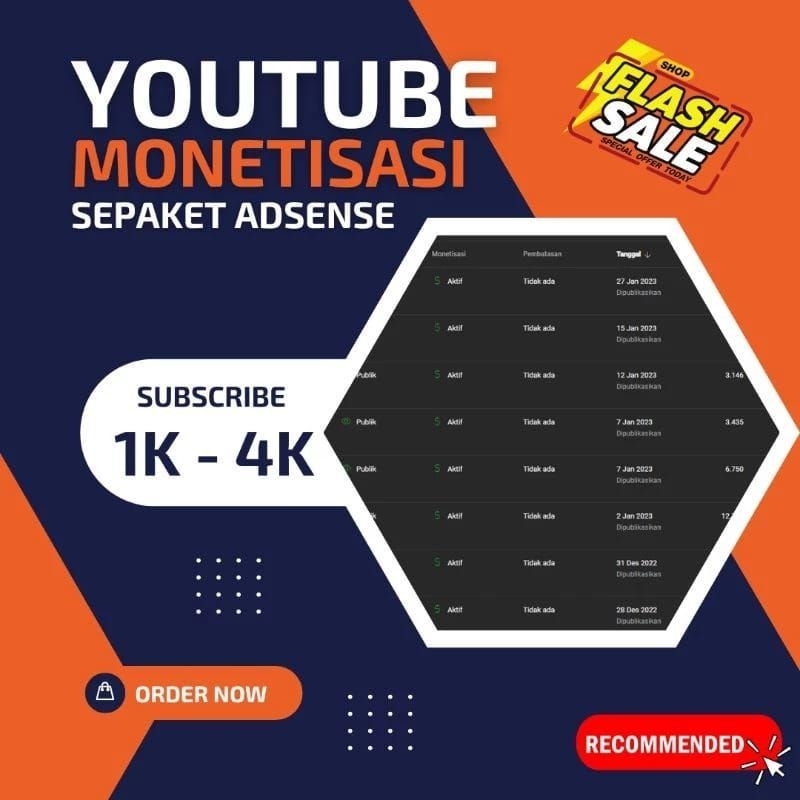 Akun YouTube Monetisasi + AdSense