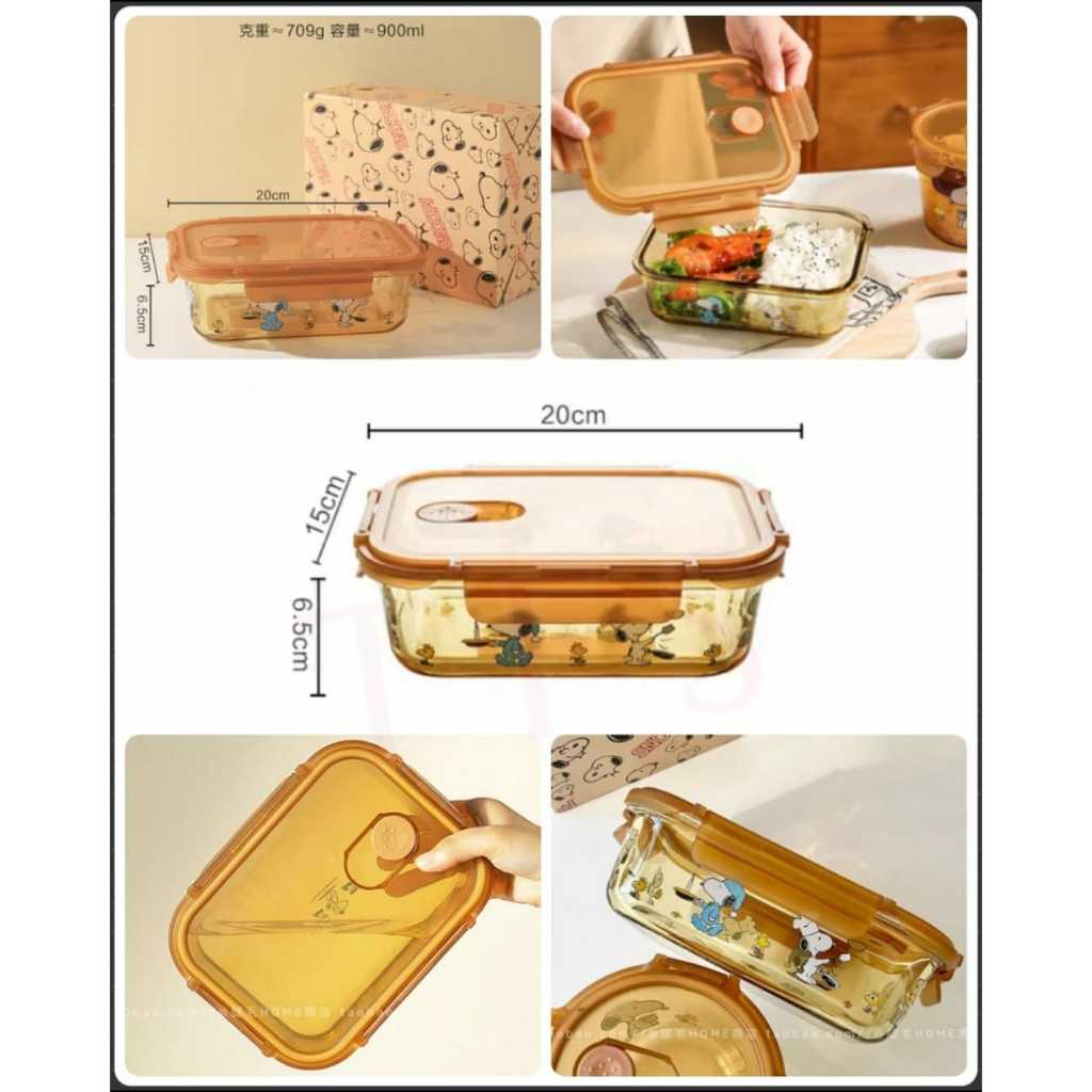 (  ω  )✧-EI Tupperware kotak kaca gold snoopy ori | kotak makan anak | kotak bekal lucu snoopy