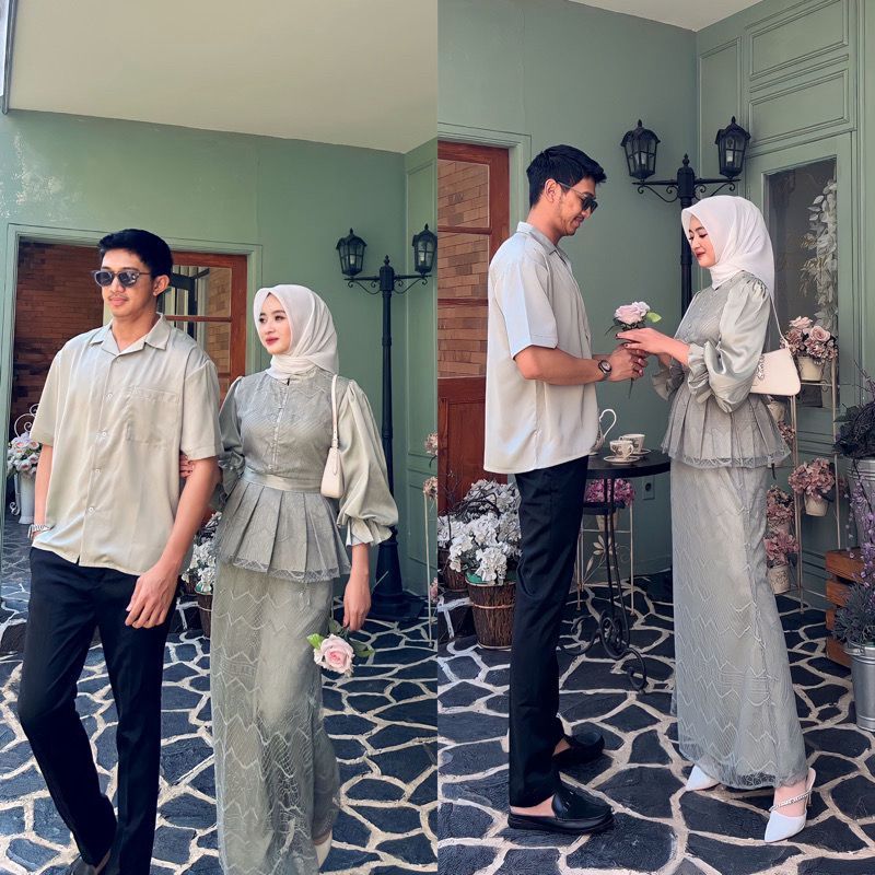 COUPLE JENNIFER / GAMIS BRUKAT + KEMEJA / GAMIS PASANGAN / GAMIS PESTA  GAMIS BUSUI / COUPLE LEBARAN