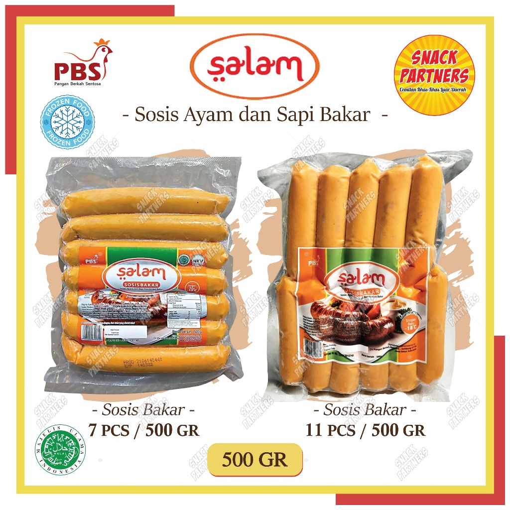 

SALAM Sosis Ayam dan Sapi Kombinasi Bakar 7 PCS / 11 PCS 500 GR - FROZEN FOOD - Beef and Chicken Grilled Sausages - Makanan Siap Cepat Saji