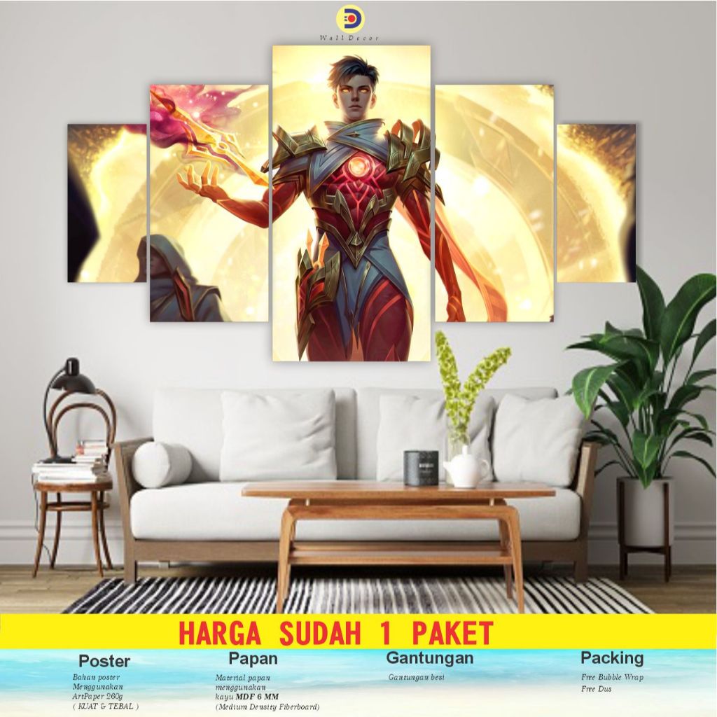 CIMON 1set Poster Kayu GUSION Hero MOBILE LEGEND ML  Pajangan Hiasan Dinding GUSION 5pcs