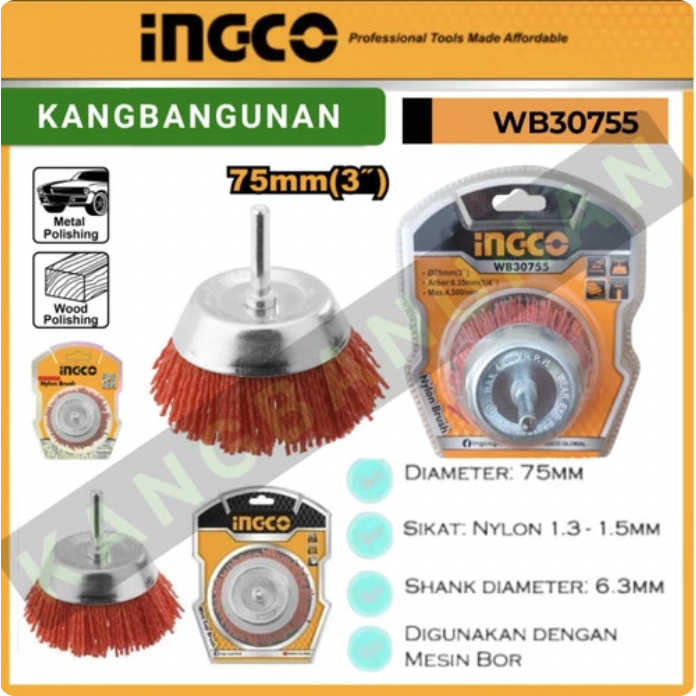 Nylon Cup Brush (Bor 3") INGCO WB30755 Sikat Mangkok Abrasive Plastik