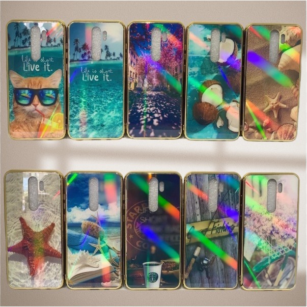 Case Xiaomi Redmi Note 9 Pro Redmi 9A Redmi 9C Redmi 9 Casing Corak Kaca Rainbow