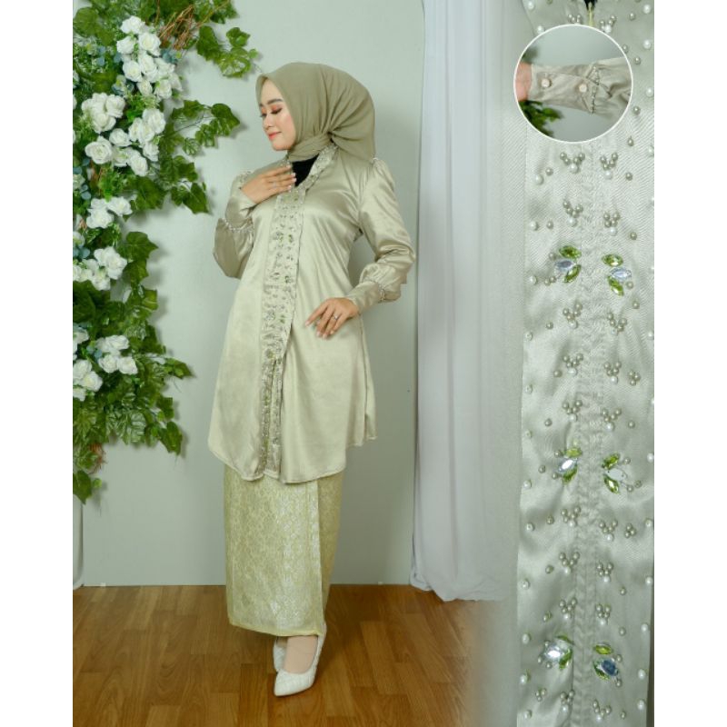 New - SETELAN BLOUSE TUNIK KHADIJAH PAYET MUTIARA MIX ROK SONGKET MODERN / SET BLOUSE MUTIARA / SET 