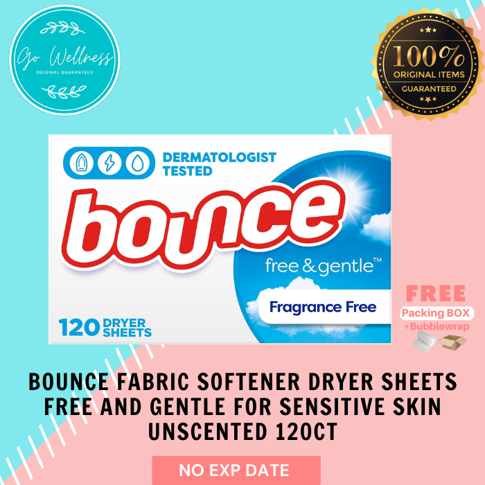 Bounce Fabric Softener Dryer Sheets Free and Gentle for Sensitive Skin Unscented 120ct
