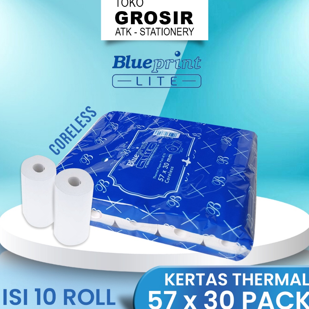 

99 57X30 (1 PACK) KERTAS KASIR STRUK KERTAS THERMAL TERMAL EDC BRI PPOB BLUEPRINT LITE 57MM 58x30 CORELESS Ready